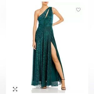 AQUA one shoulder metallic gown